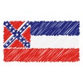 Hand Drawn National Flag Of Mississippi Isolated On A White Background. Vector Sketch Style Illustration. Royalty Free Stock Photo