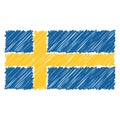 Hand Drawn National Flag Of Sweden Isolated On A White Background. Vector Sketch Style Illustration. Royalty Free Stock Photo