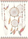 Hand drawn native american dream catcher, beads and feathers Royalty Free Stock Photo