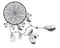 Hand drawn native american dreamcatcher with feathers Royalty Free Stock Photo