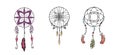 Hand drawn Native American Indian talisman dreamcatcher with feathers and moon. Ethnic design, boho chic, tribal symbol Royalty Free Stock Photo