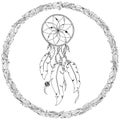 Hand drawn monochrome Dreamcatcher isolated on white background. Royalty Free Stock Photo