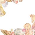 Watercolor shell corner border frame Royalty Free Stock Photo