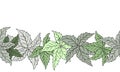 Hand drawn nature seamless pattern with virginia creeper leaves.