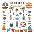 Hand drawn nautical collection. Sea and ocean. Marine icon set. Royalty Free Stock Photo