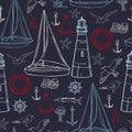 Hand drawn nautical icon set. Vector   pattern Royalty Free Stock Photo