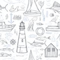 Hand drawn nautical icon set. Vector  pattern Royalty Free Stock Photo