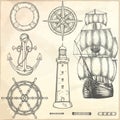 Hand drawn nautical illustrations.