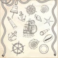 Hand drawn nautical illustrations.