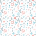 Hand drawn nautical seamless pattern of marine symbols. Cartoon Royalty Free Stock Photo