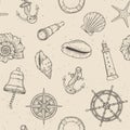 Hand drawn nautical seamless pattern. Royalty Free Stock Photo