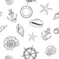 Hand drawn nautical seamless pattern. Royalty Free Stock Photo