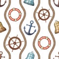 Hand drawn nautical seamless pattern. Royalty Free Stock Photo
