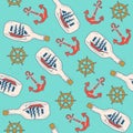 Hand drawn nautical seamless pattern. Royalty Free Stock Photo