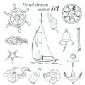 Hand drawn nautical set Royalty Free Stock Photo