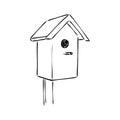 Hand drawn nesting boxes doodle. Birdhouse in sketch style. Vector illustration isolated on white background. Royalty Free Stock Photo