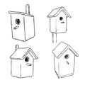 Hand drawn nesting boxes doodle. Birdhouse in sketch style. Vector illustration isolated on white background. Royalty Free Stock Photo