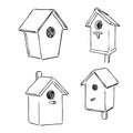Hand drawn nesting boxes doodle. Birdhouse in sketch style. Vector illustration isolated on white background. Royalty Free Stock Photo