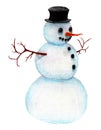 A hand drawn New Year snowman on the white background image for print. Icon.