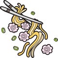 Hand Drawn noodles and chopsticks Chinese and Japanese food illustration Royalty Free Stock Photo