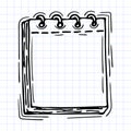 Hand drawn notepad, sheets or calendar. Outline icon. Sketch style. Checkered background Royalty Free Stock Photo