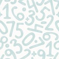 Hand drawn numbers in blue color seamless pattern, ABC repeat paper, Kids Educational endless pattern, Nursery background, Royalty Free Stock Photo