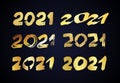 2021 gold grunge lettering and hand drawn numbers Royalty Free Stock Photo