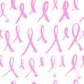 Hand drawn October Breast Cancer Awareness Month seamless pattern isolated on the white background. Brush ink vector