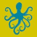 Hand drawn octopus. Seafood shop logo, signboard, restaurant menu, fish market, banner, poster design template. Royalty Free Stock Photo