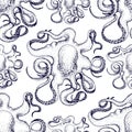 Hand drawn octopus vector seamless pattern .