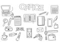 Hand drawn office set. Coloring book template. Outline doodle Royalty Free Stock Photo