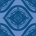 Hand drawn ogee style shape in classic blue seamless repeat pattern