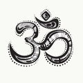 Hand drawn Ohm symbol, indian Diwali spiritual sign Om. High detailed decorative vector illustration.