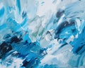 Hand Drawn Oil Painting with Blue and White Color Texture, Colorful Abstract Art