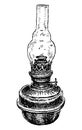 Hand drawn old kerosene lamp, obsolete household object, vector sketch isolated on white Royalty Free Stock Photo