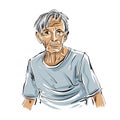 Hand drawn old man illustration on white background, grey-haired person. Royalty Free Stock Photo