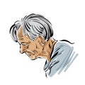 Hand drawn old man illustration on white background, grey-haired person. Royalty Free Stock Photo