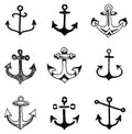 Hand drawn old school looking anchor set Royalty Free Stock Photo