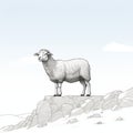 Detailed Character Illustration Of A Sheep On Rocks