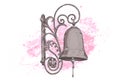 Hand drawn old-time church bell sketch vector illustration