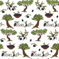 Hand Drawn Olive Oil Seamless Pattern Royalty Free Stock Photo