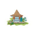 Bungalow of unusual design with thatched roof vector illustration