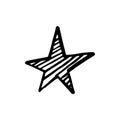 Hand drawn one star. Simple doodle style icon. Single, careless painted vector star. Black isolated on a white