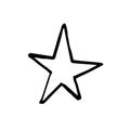 Hand drawn one star. Simple doodle style icon. Single, careless painted vector star. Black isolated on a white