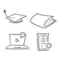 Hand drawn Online education line icons. Set of education, webinar, distance, student, training and more. Vector illustration