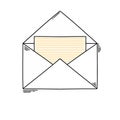 Hand drawn open envelope with letter. Whimsical unsealed envelope with note doodle style vector illustration Royalty Free Stock Photo