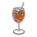 Hand drawn orange cocktail cartoon style vector art illustration. Royalty Free Stock Photo