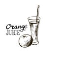 Hand drawn orange juice in glass