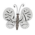 Hand drawn ornamental butterfly outline illustration with decorative ornaments.