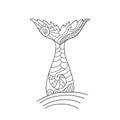 Hand drawn ornamental mermaid`s tail. Vector illustration isolated on white background. Royalty Free Stock Photo